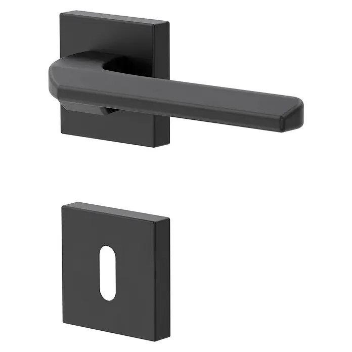 Diamond Doors Black Edition Zimmertürgarnitur Bellevue - Stärke Tür: 40 mm - 45 mm, Schwarz, Buntbart - Elegante, schwarze Türgriffgarnitur mit einer markanten, quadratischen Rosette und einem schlichten Design, das Modernität und Funktionalität vereint.
