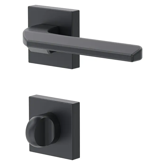 Diamond Doors Black Edition Zimmertürgarnitur WC Bellevue - Stärke Tür: 40 mm - 45 mm, Anthrazit, Schlitzkopf/Olive - Elegantes Türbeschlagset in Mattschwarz mit einem Hebelgriff und einem Drehknopf für moderne Inneneinrichtungen.