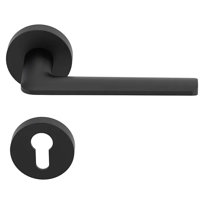 Diamond Doors Black Edition Drückergarnitur Roswell - Stärke Tür: 38 mm - 45 mm, Edelstahl, Schwarz, Profilzylinder - Schwarze Türgriffgarnitur mit Schlüsselrosette. Ein elegantes Accessoire für moderne Türen.