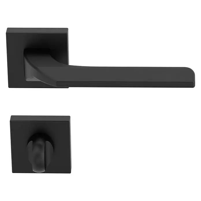 Diamond Doors Black Edition Zimmertürgarnitur WC Bellevue - Stärke Tür: 40 mm - 45 mm, Schwarz, Schlitzkopf/Olive - Schwarzer Türgriff mit Vierkantrosette und passendem Drehknopf. Elegantes Design für moderne Inneneinrichtung mit präzisen Linien und Formen.