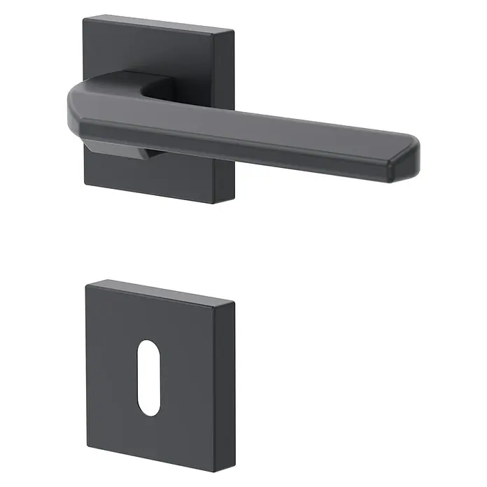 Diamond Doors Black Edition Zimmertürgarnitur Bellevue - Stärke Tür: 40 mm - 45 mm, Anthrazit, Buntbart - Elegante schwarze Türklinke mit quadratischer Rosette und Schlüssellochblende, modernes Design für stilvolle Innentüren.