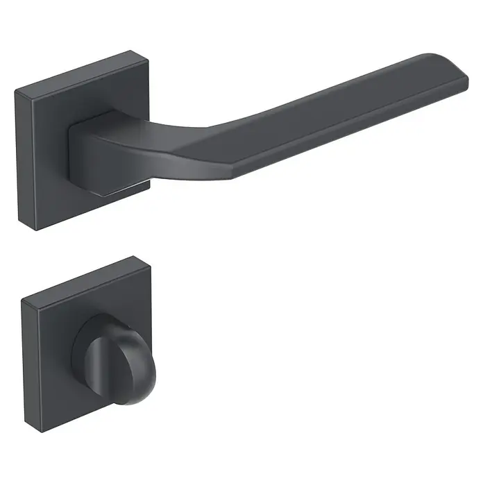 Diamond Doors Black Edition Zimmertürgarnitur WC Bellevue - Stärke Tür: 40 mm - 45 mm, Anthrazit, Schlitzkopf/Olive - Schwarze Türgriffe mit Vierkantrosette für ein modernes Design im Haus. Ideal für Innentüren.
