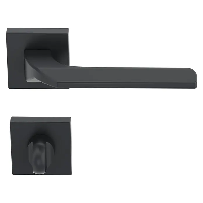 Diamond Doors Black Edition Zimmertürgarnitur WC Bellevue - Stärke Tür: 40 mm - 45 mm, Anthrazit, Schlitzkopf/Olive - Nahaufnahme eines modernen, mattschwarzen Türgriffs mit eckigem Design, der Stil und Funktionalität vereint.