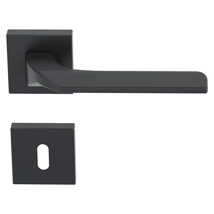 Diamond Doors Black Edition Zimmertürgarnitur Bellevue - Stärke Tür: 40 mm - 45 mm, Anthrazit, Buntbart - Schwarzer Türgriff mit eckiger Rosette und Schlüssellochblende für moderne Inneneinrichtungen. Das minimalistische Design ist stilvoll und zeitlos.