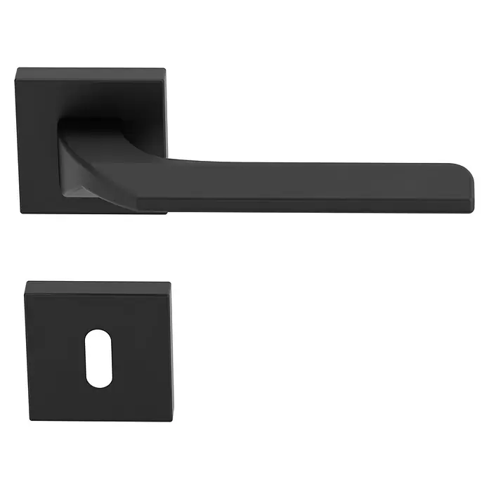 Diamond Doors Black Edition Zimmertürgarnitur Bellevue - Stärke Tür: 40 mm - 45 mm, Schwarz, Buntbart - Schwarzer Türgriff und Schlossrosette mit kantigem Design. Moderne Optik für Innentüren.