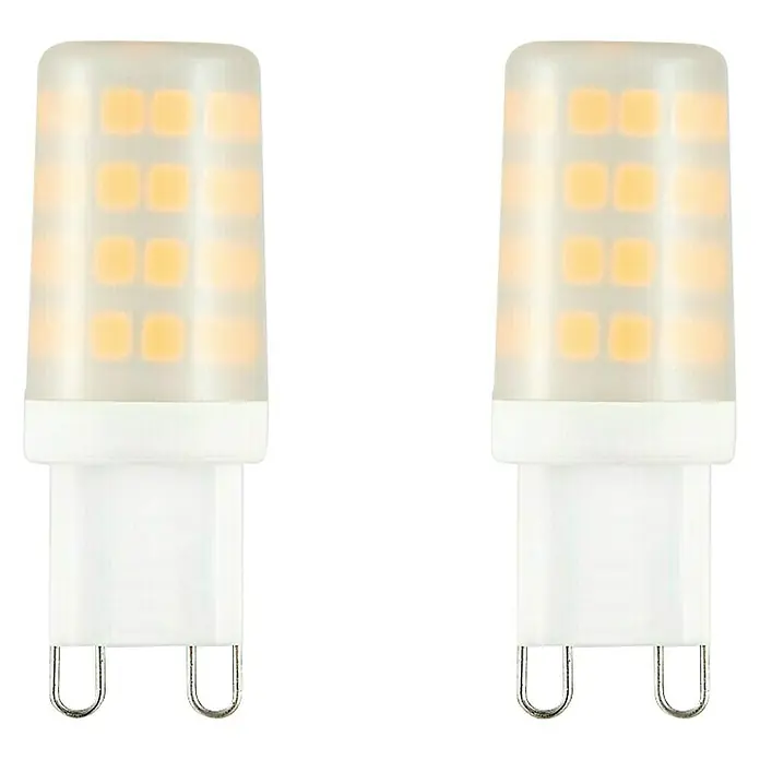 Voltolux LED-Lampen Set Pin G9 - G9, Nicht Dimmbar, Warmweiß, 370 lm, 3,5 W, 2 Stk. - Nahaufnahme von zwei G9 LED-Lampen, ideal für energieeffiziente Beleuchtungslösungen in Ihrem Zuhause oder Büro.