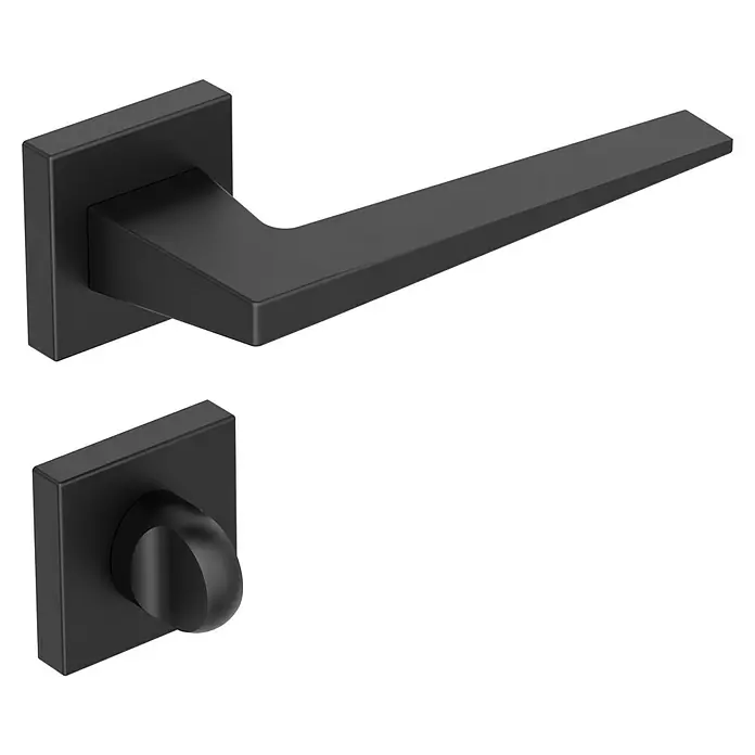 Diamond Doors Black Edition Zimmertürgarnitur WC Riverside - Stärke Tür: 40 mm - 45 mm, Schwarz, Schlitzkopf/Olive - Schwarzer, moderner Türgriff und Drehknopf mit quadratischen Rosetten. Elegantes und minimalistisches Design für moderne Inneneinrichtung.