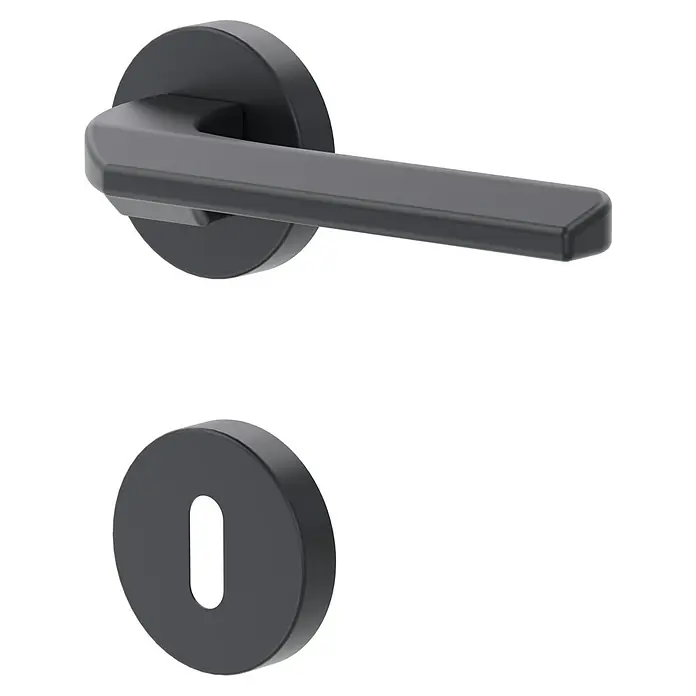 Diamond Doors Black Edition Zimmertürgarnitur Boston - Anthrazit, Stärke Tür: 40 mm - 45 mm, Buntbart - Mattschwarzer Türgriff mit rundem Schild und Schlüsselloch für moderne Inneneinrichtung. Stilvolles Design für jede Tür.