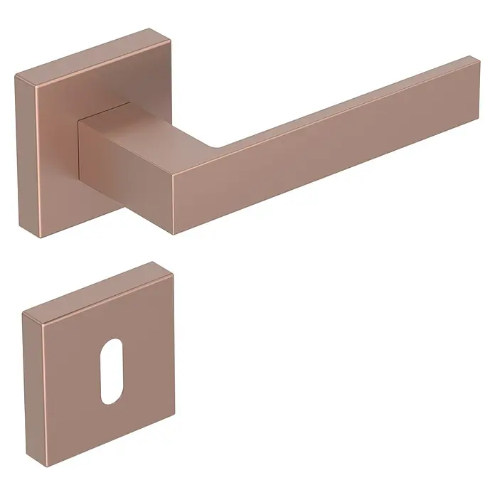 Diamond Doors Creative Zimmertürgarnitur Savannah - Stärke Tür: 40 mm - 45 mm, Kupfer, Buntbart - Elegante Türgriffe in Roségold mit einem modernen, eckigen Design, ideal für stilvolle Inneneinrichtungen.
