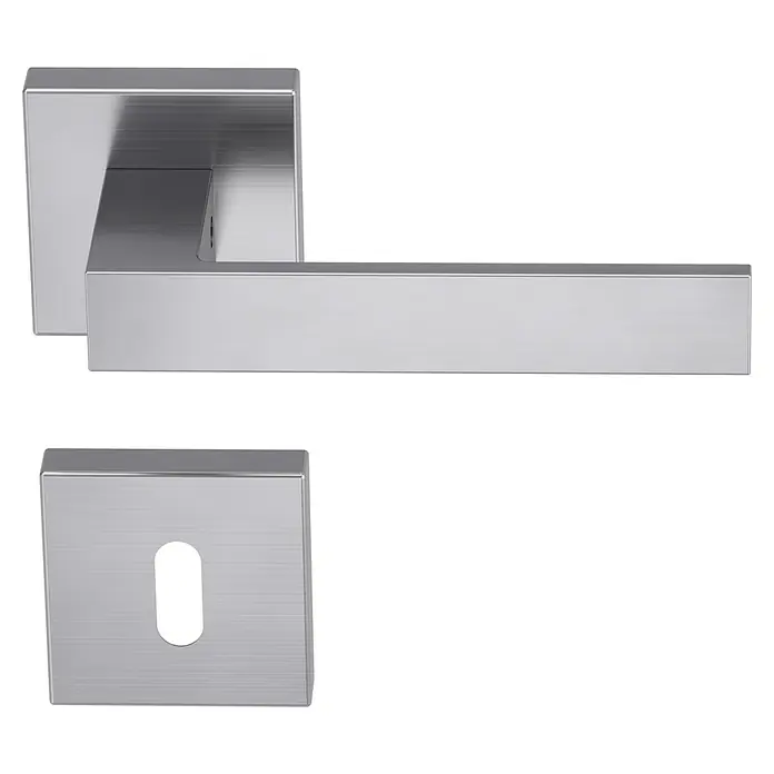 Diamond Doors Creative Zimmertürgarnitur Savannah - Stärke Tür: 40 mm - 45 mm, Edelstahl-Optik matt, Buntbart - Elegante Türklinke aus gebürstetem Edelstahl mit modernem, eckigem Design, ideal für stilvolle Innentüren. Robuste Bauweise und zeitloses Aussehen.