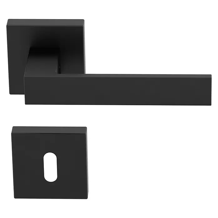 Diamond Doors Black Edition Zimmertürgarnitur Savannah - Stärke Tür: 40 mm - 45 mm, Sonstiges, Schwarz, Buntbart - Elegante, mattschwarze Türgriffgarnitur mit Schlüsselrosette. Das moderne Design mit klaren, eckigen Formen passt perfekt zu minimalistischen Einrichtungen.