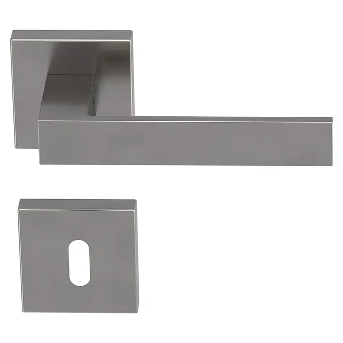 Diamond Doors Creative Zimmertürgarnitur Savannah - Stärke Tür: 40 mm - 45 mm, Samtgrau, Buntbart - Türgriff-Garnitur in eckigem Design mit Schlossrosette. Moderner Türbeschlag für stilvolle Innentüren.