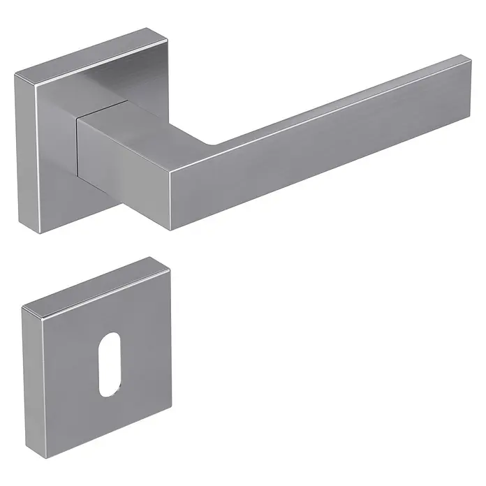Diamond Doors Creative Zimmertürgarnitur Savannah - Stärke Tür: 40 mm - 45 mm, Edelstahl-Optik matt, Buntbart - Modernes Türdrücker-Set in quadratischem Design aus gebürstetem Edelstahl für eine stilvolle Inneneinrichtung.