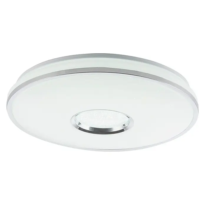 Globo Plafón redondo Rena - 60 W, Ø x Al: 490 mm x 7,8 cm - Lámpara de techo LED moderna con difusor blanco y borde cromado para una iluminación elegante de la habitación.