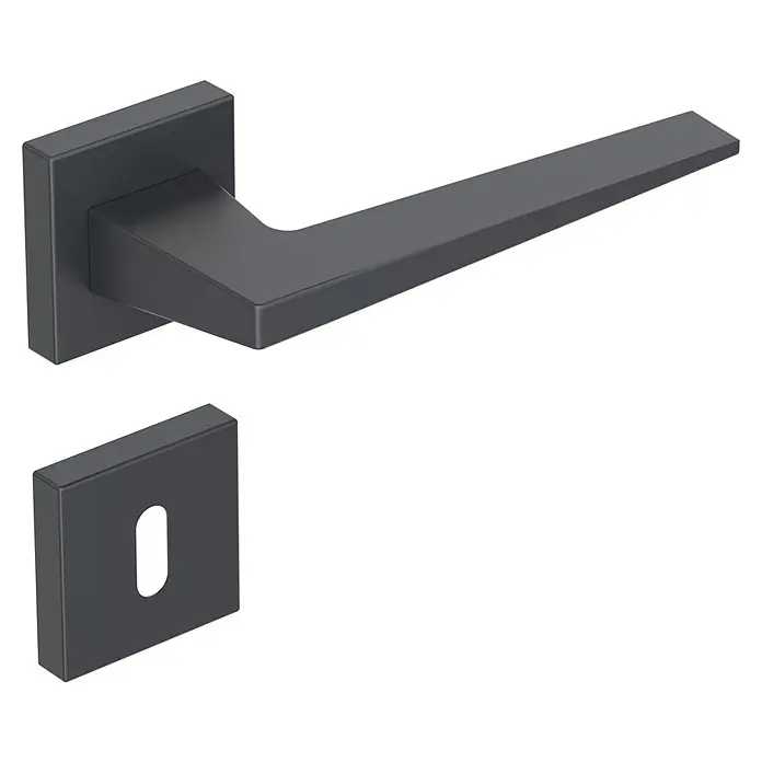 Diamond Doors Black Edition Zimmertürgarnitur Riverside - Stärke Tür: 40 mm - 45 mm, Anthrazit, Buntbart - Elegante, moderne Türdrückergarnitur in Schwarz mit quadratischer Rosette und Schlüsselrosette. Das Design ist minimalistisch und zeitgemäß.