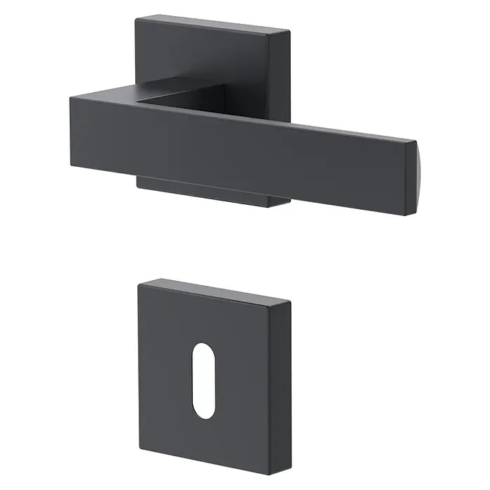 Diamond Doors Black Edition Zimmertürgarnitur Savannah - Stärke Tür: 40 mm - 45 mm, Sonstiges, Anthrazit, Buntbart - Ein schlichtes, modernes Türgriff-Set in elegantem Schwarz, bestehend aus Griff und Schlüsselrosette. Ideal für zeitgemäße Inneneinrichtungen.