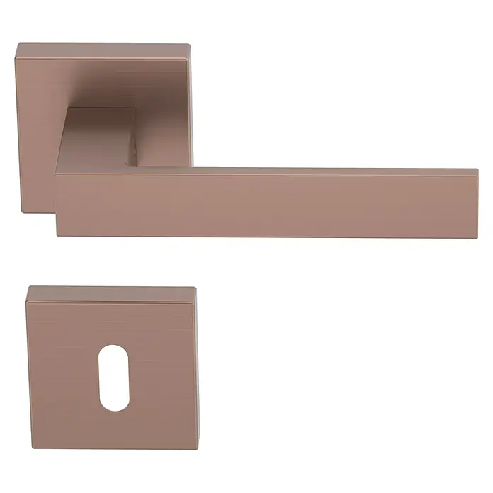 Diamond Doors Creative Zimmertürgarnitur Savannah - Stärke Tür: 40 mm - 45 mm, Kupfer, Buntbart - Türgriff-Garnitur in Roségold mit eckiger Rosette und Griff. Elegantes Design für moderne Türen. Hochwertige Verarbeitung für lange Lebensdauer.