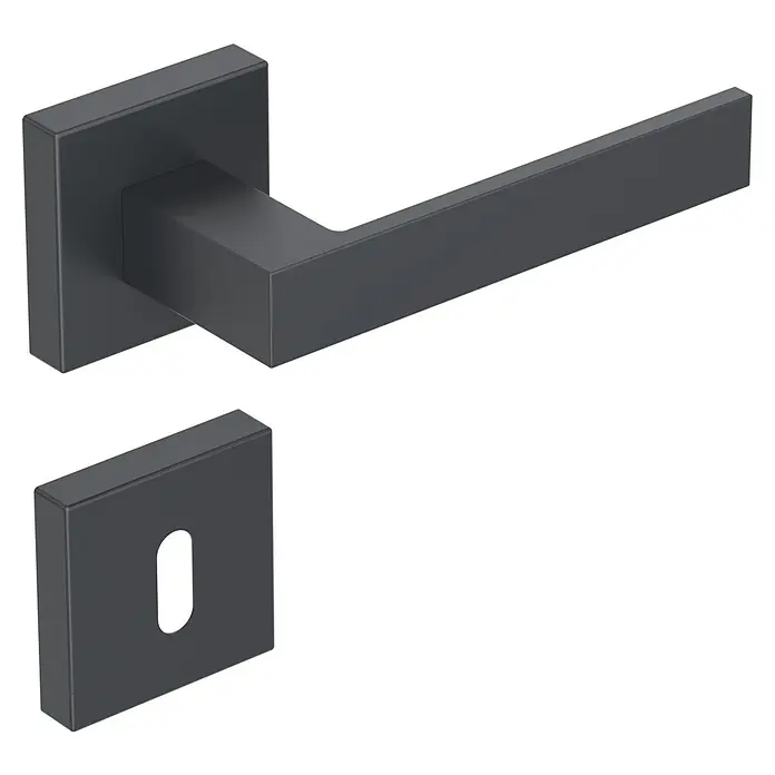 Diamond Doors Black Edition Zimmertürgarnitur Savannah - Stärke Tür: 40 mm - 45 mm, Sonstiges, Anthrazit, Buntbart - Elegante, moderne Türgarnitur in Anthrazit mit kantigem Design. Ideal für zeitgemäße Inneneinrichtungen und stilvolle Akzente an Türen.