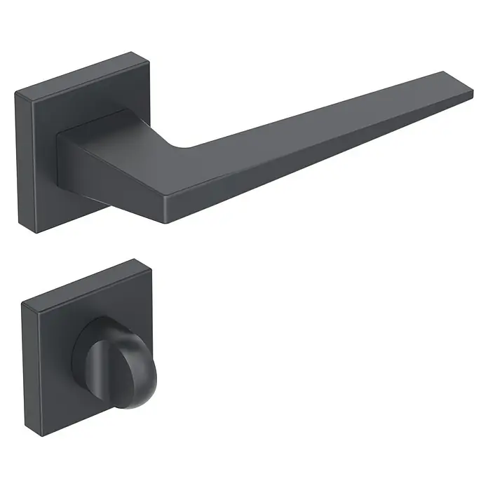 Diamond Doors Black Edition Zimmertürgarnitur WC Riverside - Stärke Tür: 40 mm - 45 mm, Anthrazit, Schlitzkopf/Olive - Elegantes, mattschwarzes Türdrücker-Set mit quadratischer Rosette und Drehknopf. Stilvolles Design für moderne Innenräume.