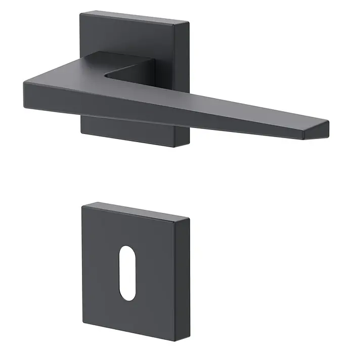 Diamond Doors Black Edition Zimmertürgarnitur Riverside - Stärke Tür: 40 mm - 45 mm, Anthrazit, Buntbart - Elegante, moderne Türklinke in dunkler Ausführung, die durch ihr minimalistisches, quadratisches Design besticht. Ideal für zeitgemäße Innenräume.