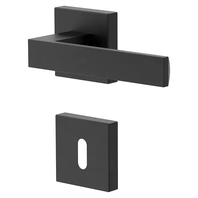 Diamond Doors Black Edition Zimmertürgarnitur Savannah - Stärke Tür: 40 mm - 45 mm, Sonstiges, Schwarz, Buntbart - Eleganter, eckiger Türgriff in Schwarz für moderne Inneneinrichtung mit passendem Schlüsselschild für ein stimmiges Gesamtbild.