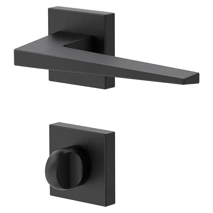 Diamond Doors Black Edition Zimmertürgarnitur WC Riverside - Stärke Tür: 40 mm - 45 mm, Schwarz, Schlitzkopf/Olive - Elegantes, mattschwarzes Türgriff-Set mit einem schlanken, modernen Design für einen stilvollen Look. Ideal für zeitgenössische Innenräume.