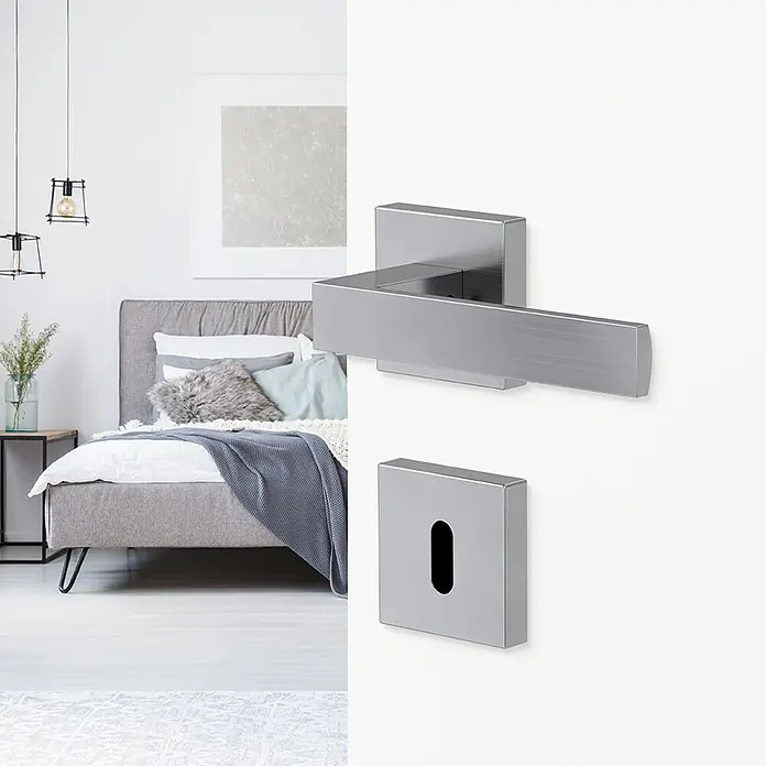 Diamond Doors Creative Zimmertürgarnitur Savannah - Stärke Tür: 40 mm - 45 mm, Edelstahl-Optik matt, Buntbart - Elegante Türgarnitur in Silberoptik. Modernes Design mit klaren Linien, perfekt für stilvolle Inneneinrichtungen.
