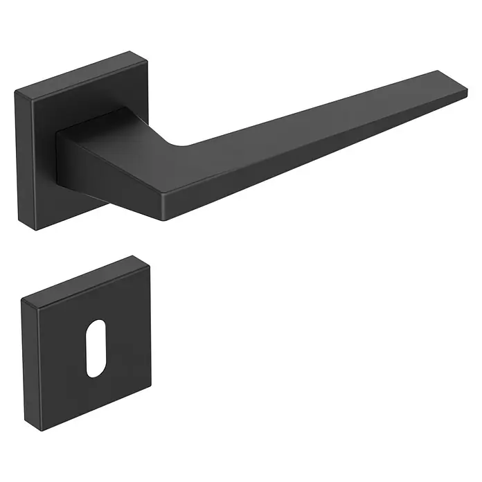 Diamond Doors Black Edition Zimmertürgarnitur Riverside - Stärke Tür: 40 mm - 45 mm, Schwarz, Buntbart - Ein mattschwarzer Türgriff mit eckigem Design und passendem Schlüsselloch. Elegante und moderne Türbeschläge.
