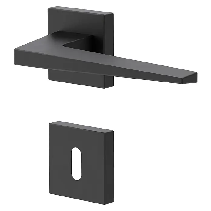 Diamond Doors Black Edition Zimmertürgarnitur Riverside - Stärke Tür: 40 mm - 45 mm, Schwarz, Buntbart - Elegante, mattschwarze Türgarnitur mit einem kantigen Hebel und einer quadratischen Rosette, die ein modernes Design ausstrahlt.