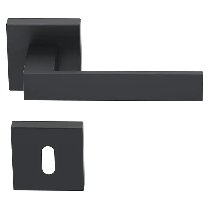 Diamond Doors Black Edition Zimmertürgarnitur Savannah - Stärke Tür: 40 mm - 45 mm, Sonstiges, Anthrazit, Buntbart - Ein moderner, eckiger, mattschwarzer Türgriff mit passendem Schlüsselloch, ideal für stilvolle Innentüren.