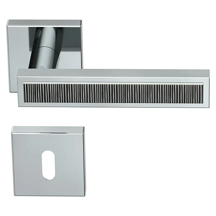 Diamond Doors Zimmertürgarnitur Tyler Zebra - Chrom Zebra, Stärke Tür: 40 mm - 45 mm, Buntbart - Türbeschlag aus glänzendem Chrom mit linearem Design und präziser Verarbeitung für moderne Inneneinrichtungen.