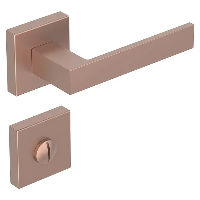Diamond Doors Creative Zimmertürgarnitur WC Savannah - Stärke Tür: 40 mm - 45 mm, Kupfer, Schlitzkopf/Olive - Hier ist ein stilvoller, kupferfarbener Türgriff und ein passendes Schloss. Das moderne Design verleiht jeder Tür einen Hauch von Eleganz.
