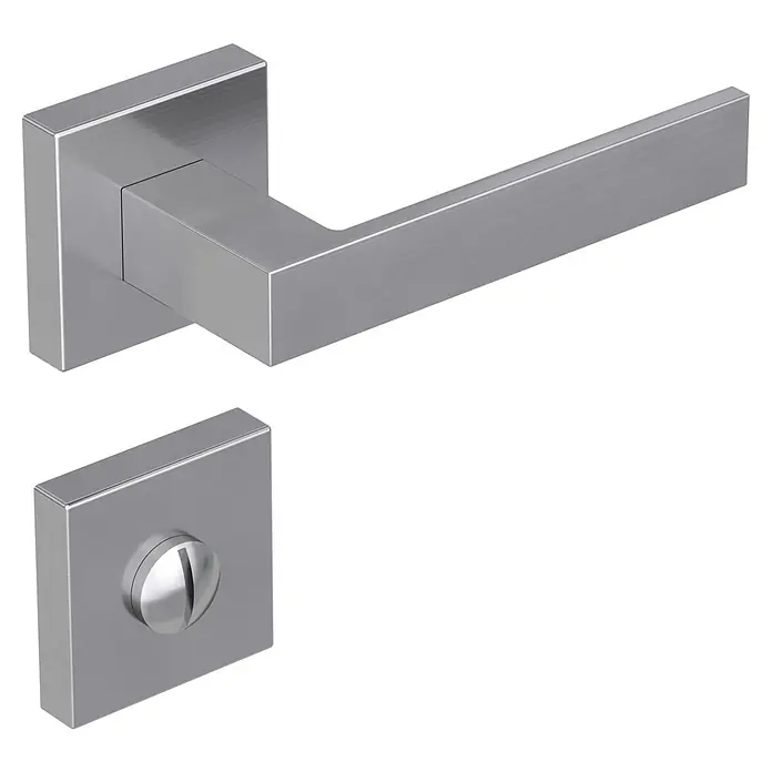 Diamond Doors Creative Zimmertürgarnitur WC Savannah - Stärke Tür: 40 mm - 45 mm, Edelstahl-Optik matt, Schlitzkopf/Olive - Modernes Türbeschlagset in gebürstetem Edelstahl. Enthält einen Türgriff mit quadratischer Rosette und ein Schloss.