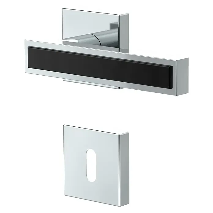 Diamond Doors Black Edition Zimmertürgarnitur Tyler Black - Chrom, Stärke Tür: 40 mm - 45 mm, Buntbart - Türgriff-Garnitur in Chrom mit einem schlichten, modernen Design, ideal für stilvolle Innentüren.