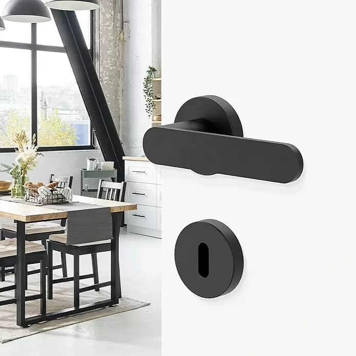 Diamond Doors Black Edition Drückergarnitur Vancouver - Stärke Tür: 38 mm - 45 mm, Schwarz, Buntbart - Stimmungsaufnahme