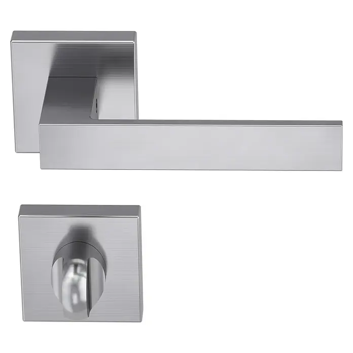 Diamond Doors Creative Zimmertürgarnitur WC Savannah - Stärke Tür: 40 mm - 45 mm, Edelstahl-Optik matt, Schlitzkopf/Olive - Elegante Türgarnitur aus gebürstetem Edelstahl mit Vierkantrosette und WC-Drehknopf für moderne Inneneinrichtungen.