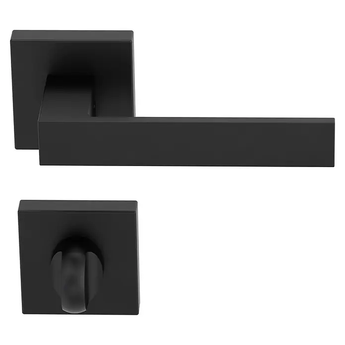 Diamond Doors Black Edition Zimmertürgarnitur WC Savannah - Stärke Tür: 40 mm - 45 mm, Sonstiges, Schwarz, Schlitzkopf/Olive - Schwarzer, quadratischer Türgriff mit passendem Drehknopf für moderne Inneneinrichtungen, perfekt für ein minimalistisches Design.