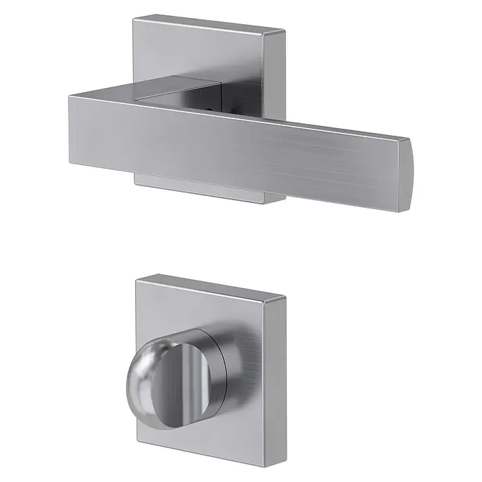 Diamond Doors Creative Zimmertürgarnitur WC Savannah - Stärke Tür: 40 mm - 45 mm, Edelstahl-Optik matt, Schlitzkopf/Olive - Elegantes Türbeschlag-Set mit einem geradlinigen Türgriff und einem runden Drehknopf in modernem Silber-Finish für stilvolle Innentüren.