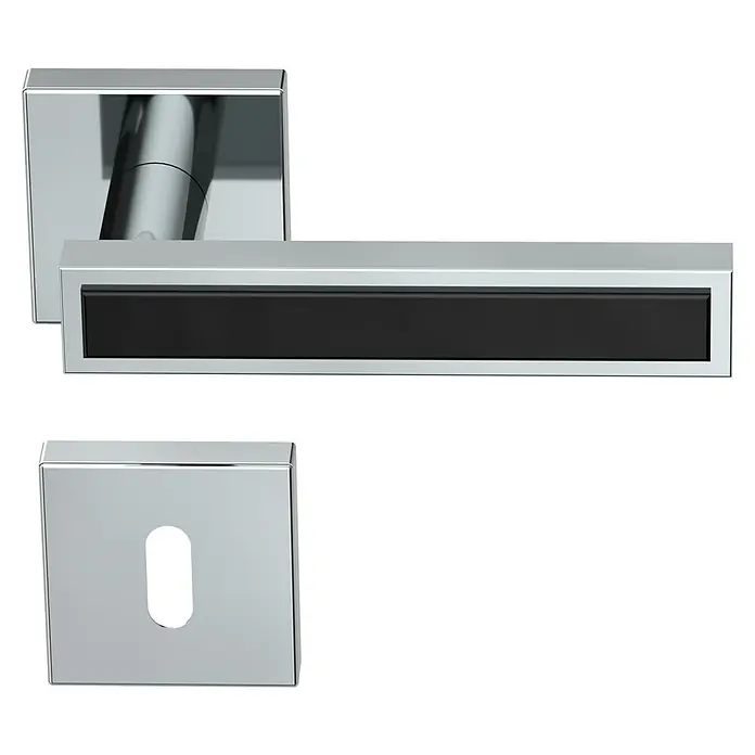 Diamond Doors Black Edition Zimmertürgarnitur Tyler Black - Chrom, Stärke Tür: 40 mm - 45 mm, Buntbart - Elegante Türgarnitur mit rechteckiger Rosette und Griff mit schwarzem Einsatz. Modernes Design für stilvolle Innentüren.