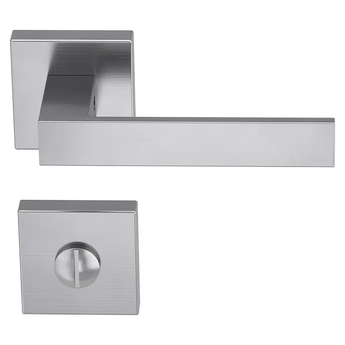 Diamond Doors Creative Zimmertürgarnitur WC Savannah - Stärke Tür: 40 mm - 45 mm, Edelstahl-Optik matt, Schlitzkopf/Olive - Elegantes Türdrücker-Set in gebürstetem Edelstahl mit quadratischen Rosetten. Modernes Design für stilvolle Innentüren.