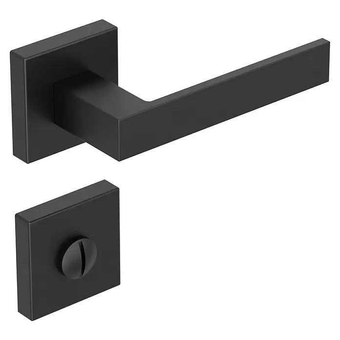 Diamond Doors Black Edition Zimmertürgarnitur WC Savannah - Stärke Tür: 40 mm - 45 mm, Sonstiges, Schwarz, Schlitzkopf/Olive - Türbeschlag mit quadratischer Rosette und Hebel in Mattschwarz. Stilvolle Ergänzung für moderne Inneneinrichtungen mit minimalistischem Design.