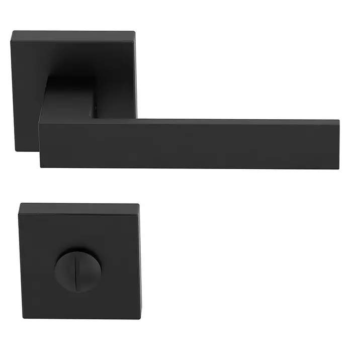 Diamond Doors Black Edition Zimmertürgarnitur WC Savannah - Stärke Tür: 40 mm - 45 mm, Sonstiges, Schwarz, Schlitzkopf/Olive - Quadratische, mattschwarze Türklinke und Türverschluss, die ein modernes und minimalistisches Design für Innentüren bieten.