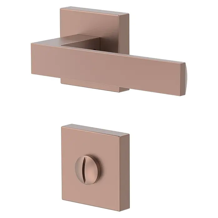 Diamond Doors Creative Zimmertürgarnitur WC Savannah - Stärke Tür: 40 mm - 45 mm, Kupfer, Schlitzkopf/Olive - Elegantes Türbeschlag-Set in Roségold mit modernem, kantigem Design, perfekt für stilvolle Inneneinrichtungen. Hochwertige Verarbeitung für langlebige Nutzung.