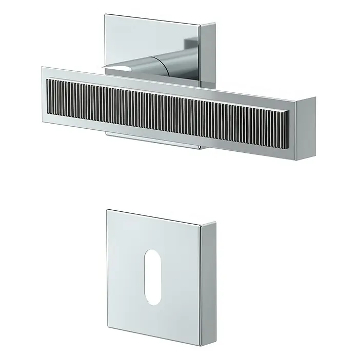 Diamond Doors Zimmertürgarnitur Tyler Zebra - Chrom Zebra, Stärke Tür: 40 mm - 45 mm, Buntbart - Türbeschlag-Set mit einem eleganten, verchromten Türgriff mit geriffelter Verzierung und einer passenden Schlüsselrosette.