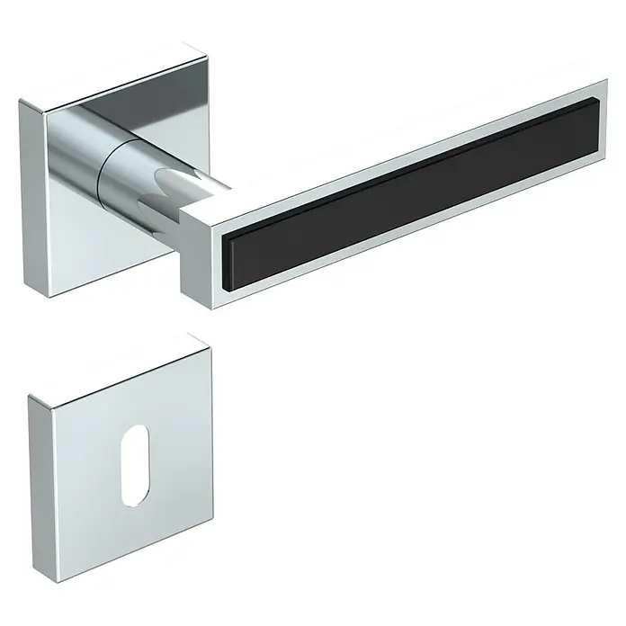Diamond Doors Black Edition Zimmertürgarnitur Tyler Black - Chrom, Stärke Tür: 40 mm - 45 mm, Buntbart - Elegante Chrom-Türgarnitur mit einem markanten schwarzen Akzent. Das moderne Design passt perfekt zu zeitgemäßen Inneneinrichtungen und sorgt für einen Hauch Stil.