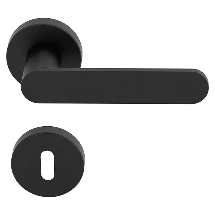 Diamond Doors Black Edition Drückergarnitur Vancouver - Stärke Tür: 38 mm - 45 mm, Schwarz, Buntbart - Ein modernes, schwarzes Türgriff-Set mit rundem Design. Ideal für zeitgemäße Inneneinrichtungen und bietet eine elegante Note.