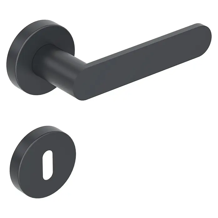 Diamond Doors Black Edition Drückergarnitur Vancouver - Stärke Tür: 38 mm - 45 mm, Anthrazit, Buntbart - Schwarze Türgarnitur mit Hebel und Rosette für Innentüren. Der Türdrücker ist aus robustem Material gefertigt.