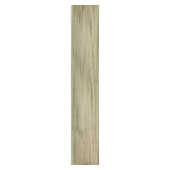 Kantholz - Durchmesser: 9 cm, 300 cm, Kiefer/Fichte, Kesseldruckimprägniert - Nahaufnahme eines hellen, unbehandelten Holzbretts mit deutlicher Maserung, ideal für Möbelbau oder Innenausbau.