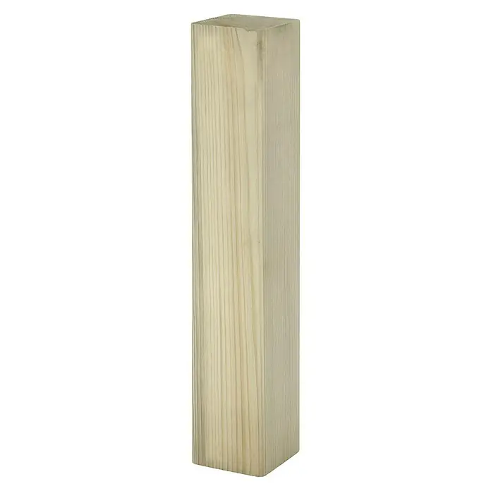 Kantholz - Durchmesser: 9 cm, 300 cm, Kiefer/Fichte, Kesseldruckimprägniert - Nahaufnahme eines hellen, unbehandelten Holzpfostens mit sichtbarer Maserung, ideal für Bauprojekte oder DIY-Möbel.
