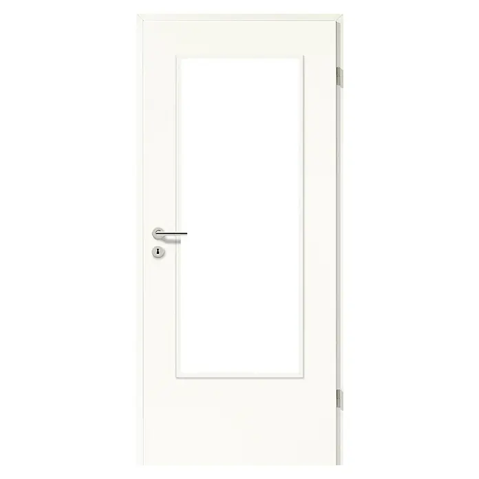 GetaDoor Laminit Zimmertür GL 222 LA - 735 x 1.985 mm, DIN Anschlag: Rechts, Arctic Weiß, Röhrenspan - Elegante weiße Tür mit länglichem Glasausschnitt und modernem Türgriff. Ideal für ein helles und stilvolles Zuhause.